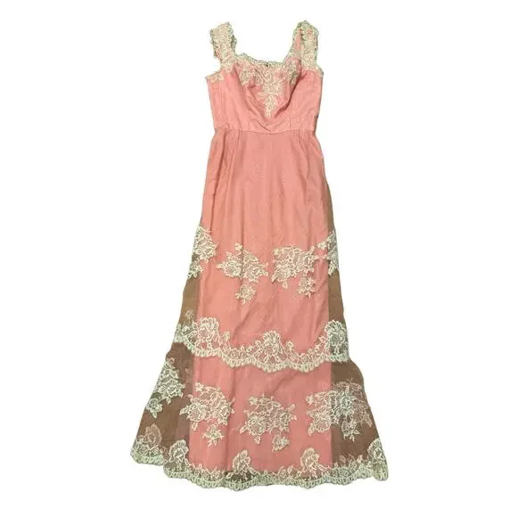 American vintage 50’s Pink Lace netting overlay shelf bust dress size X Small - Picture 13 of 16